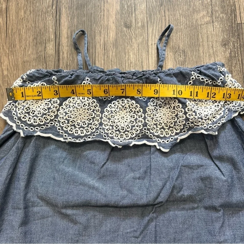 Baby Gap Blue Ivory Cotton Crochet Embroidered Baby Doll Top Dress Size 3